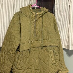 Olive Quilted Hoodie Sweatshirt